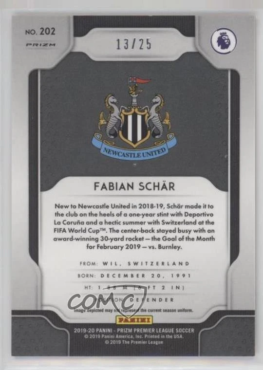 2019-20 Panini Prizm Premier League Orange Prizm /25 Fabian Schar #202 - Image 2 of 2