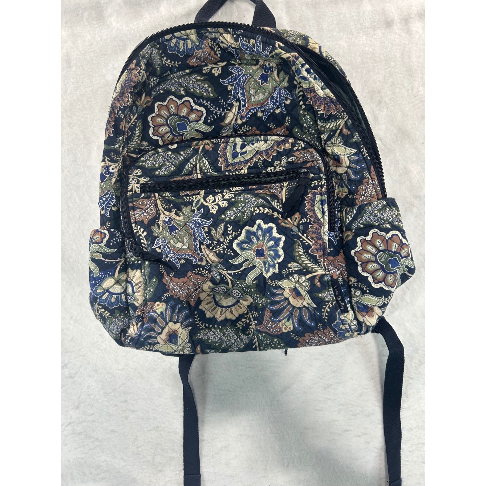 Vera Bradley Mediterranean Blue Quilted Cotton Floral Paisley Backpack Bag
