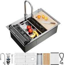 33x22 Drop-In Kitchen Sink - 304 Stainless Steel, Fast Drain, Foldable Grid