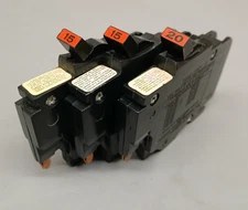 Lot of 3 Federal Pacific 1 Pole 15 & 20 Amp 1/2" Thin NC Breakers