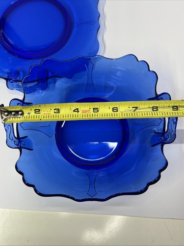 Vintage Cobalt Glass L E Smith "Mount Pleasant" Double Shield Bowl & Dish - Picture 13 of 14