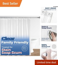 Durable 4G Clear PEVA Shower Curtain Liner, 72" x 72" with Weighted Bottom Hem