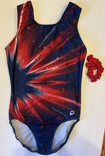 GK Elite Americana Tie Dye Leotard Adult Large American Red Blue Fireworks RARE 