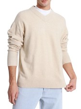 Calvin Klein Lyocell Blend Knit Comfort Jumper Beige V-Neck Men  s M