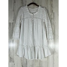 Love Shack Fancy Mini Dress XS White Eyelet Cotton Prairie Baby Doll Cottage