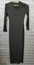 New Express Mesh Crew Neck Long Sleeve Maxi Dress Black Size Small