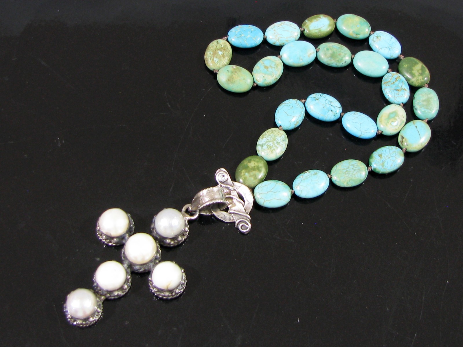 STATEMENT LARGE STERLING SILVER & TURQUOISE 3" CR… - image 1