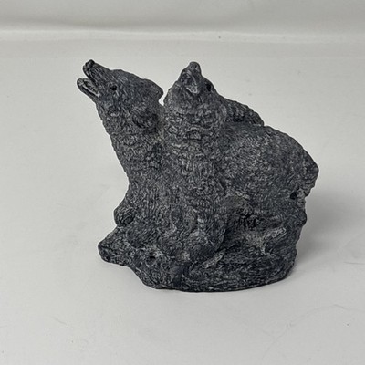 Vintage Edmund Wolf Jr Soapstone Impressions Howling Wolves Figurine Canada
