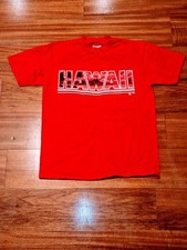 Vtg 80s Hawaii Spell Out Art Red T Shirt sz M Surf Tee Tropical Single Stitch