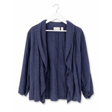 Chico's Size 3 XL Navy 100 Linen Open-Front Draped Jacket