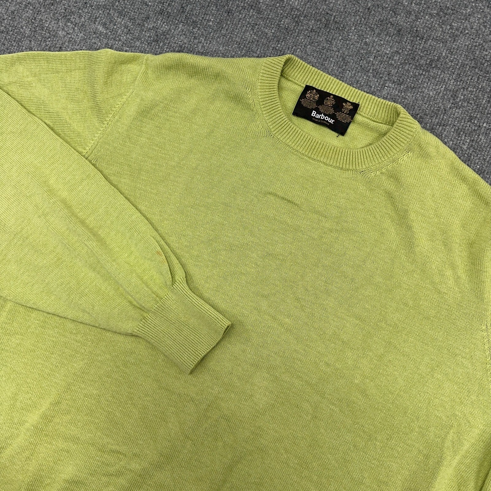 Barbour Classic Cotton Crew Sweater Mens XL Green 100% Cotton Scotland Made READ