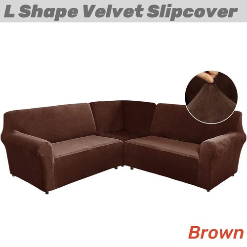 Velvet 7 Seat Couch Covers Sectional Sofa Corner 3 Pcs Slipcover Couch Protector - Picture 31 of 34