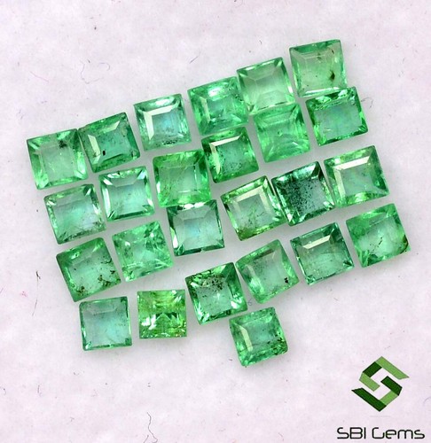 Natural Emerald Square Cut 2 mm Lot 25 Pcs Faceted Calibrated Loose Gemstones - Picture 5 of 6