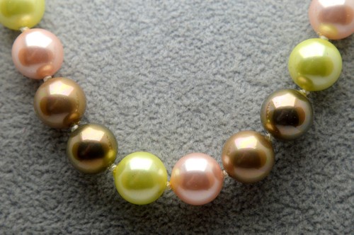 HEAVY ! 925 STERLING SILVER BROWN, GREEN, PINK PEARL BEADS NECKLACE - Picture 2 of 9
