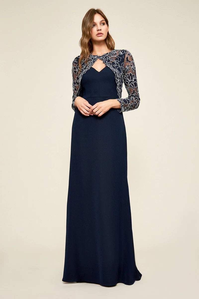 sachin and babi light blue dress Tadashi Shoji Embroidered Cap-Sleeve Illusion Dress