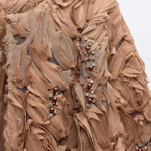 ZARA NEW WOMAN TEXTURED COAT WITH FAUX PEARLS AND BEADS OCHRE SIZE S 3920/062 - Picture 6 of 6