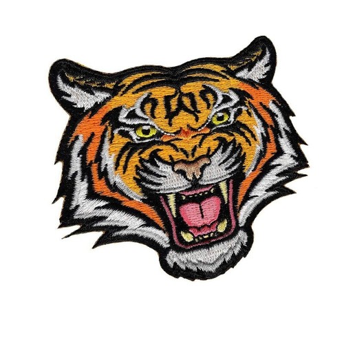 Tiger Head Motif Embroidered Tactical Hook Loop Patch Badge Orange - Picture 3 of 4