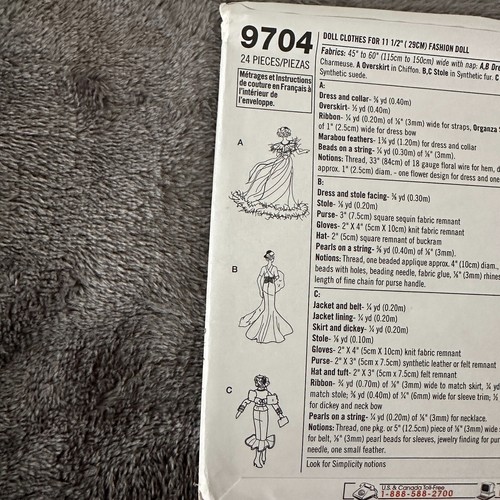Simplicity Pattern 9704 11.5" Fashion Doll Collector Club The Glamorous 30s - Picture 5 of 7