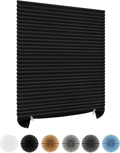2 Pack! Cordless No Drill, Cut to Size, Stick On, Pleated Blackout Blinds, Black