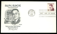 RALPH BUNCHE NOBEL PEACE PRIZE BLACK HERITAGE 1982  ARTMASTER CACHET FDC UNADDR