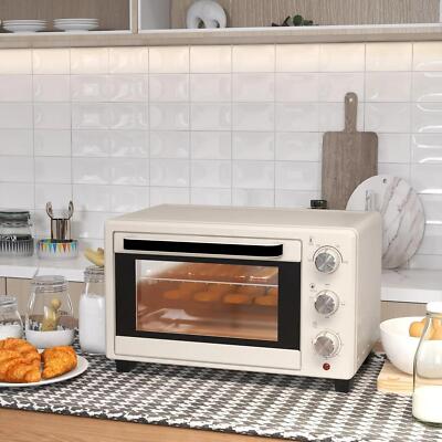 HOMCOM Mini Oven 21L Electric Grill w/ Adjustable Temp Timer 1400W, Cream on