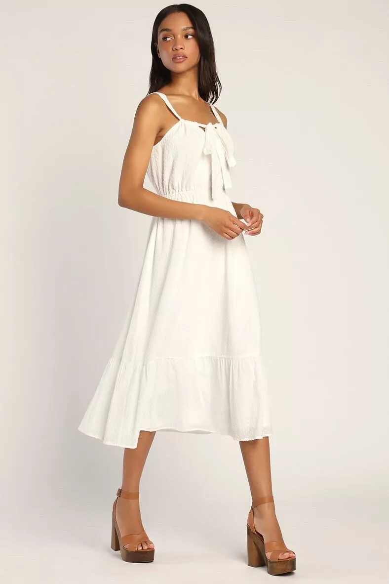 White pinstripe tie cheap front strappy swing dress
