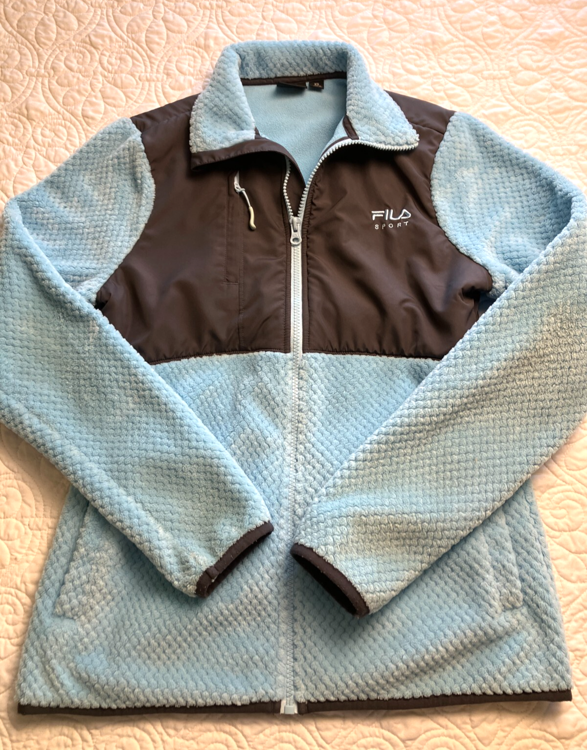 FILA Sport tg XS giacca pile donna full zip blu colorblock peluche Denali