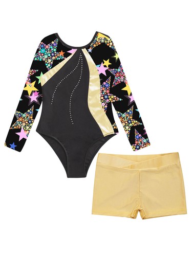 Kids Girls Gymnastics Outfits Long Sleeve Ballet Dance Leotards with Shorts Sets - Picture 39 of 47