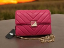 DKNY Devon Clutch Quilt Pink Gold Toned Chain Crossbody Bag