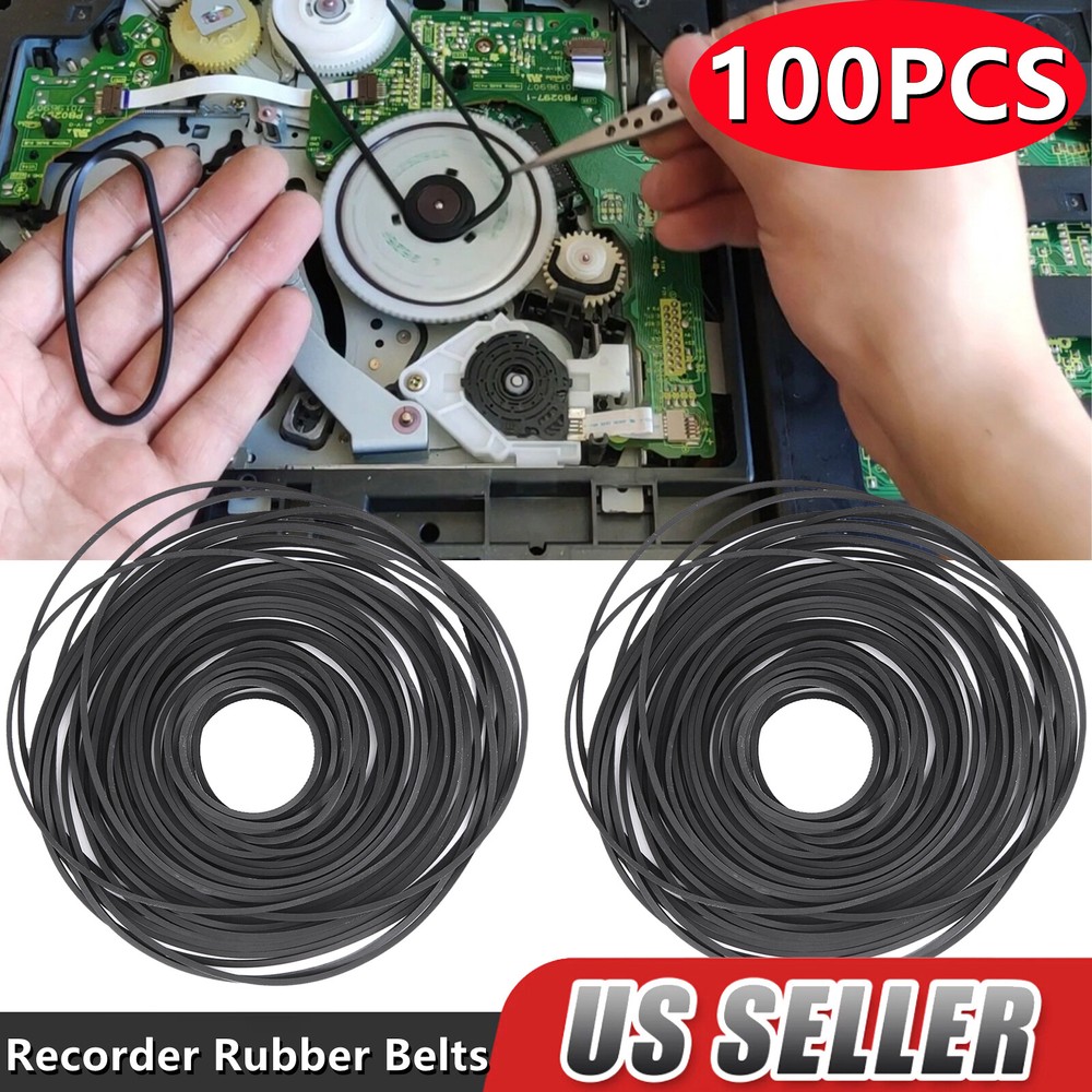 100Pcs Square Rubber Drive Belts for Cassette Player & Recorder Repair or Replacement