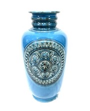 Vintage Large West German Pottery Jasba Vase / Blue Turquoise  / Retro 1970s