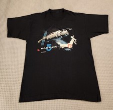 Vintage 1994 Warner Bros Babylon 5 Retro Sci-FI Graphic Black Shirt Size XL