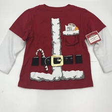 New Boys "Nice List " Christmas Red Santa Long Sleeve T-Shirt Size 3T 