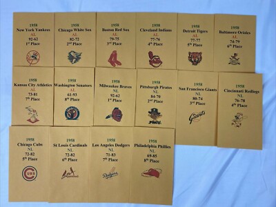  1958 Strat-O-Matic Baseball Printed Storage Envelopes with Stats and Team Logo