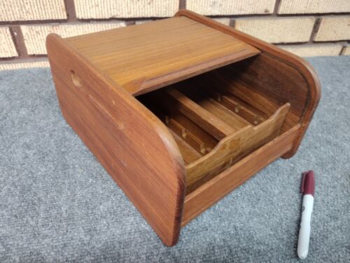 Vintage Teakholz Rolle Top Organizer Aufbewahrungskoffer MCM Retro Atomic Betriebssystem - Bild 2 von 11