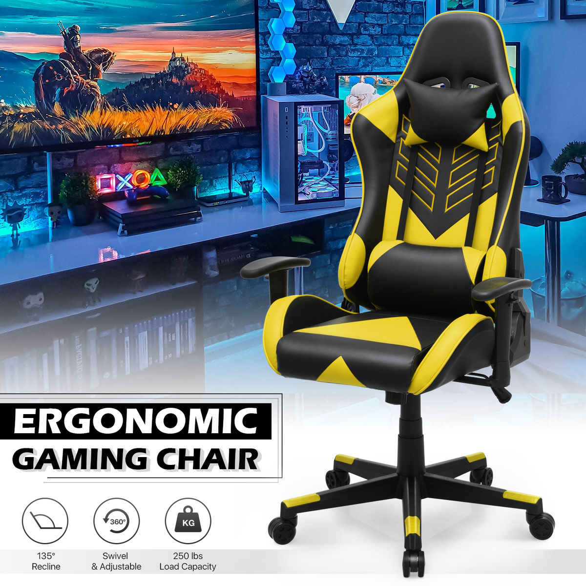 Yellow PC Gaming Racing Chair Ergonomic High Back Office Computer
