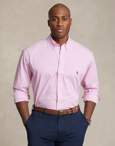 Neu Polo Ralph Lauren Herren klassische Passform gestreifte Stretch Popeline Hemden rosa M & L - Bild 4 von 5