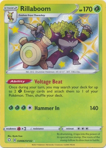 Rillaboom SV006/SV122 Shiny Holo Rare Shining Fates Pokemon TCG