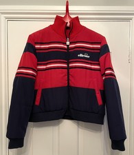 Ellesse Womens Cropped Puffer Winter Jacket Padded Uk 12 Red White Blue Vgc