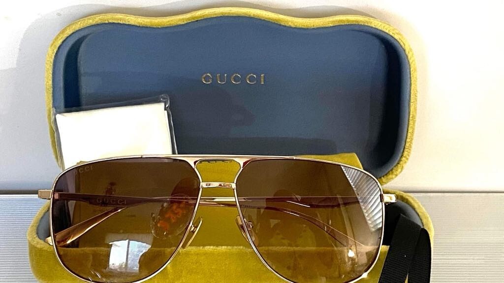 Gucci GG0336S Sunglasses Gold Frames Brown Lens 60-13 NWT #W241