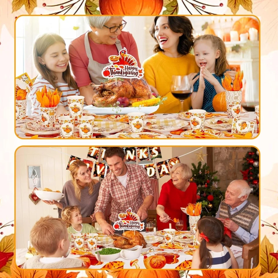 Chandler 182-Piece Thanksgiving Table Set – Plates, Cups, Napkins & More for 16 - Image 2 of 4