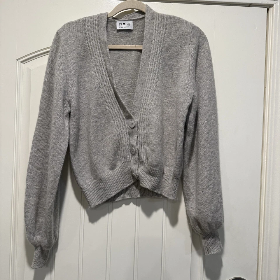 Cárdigan corto 27 millas Malibu cachemir gris pequeño 