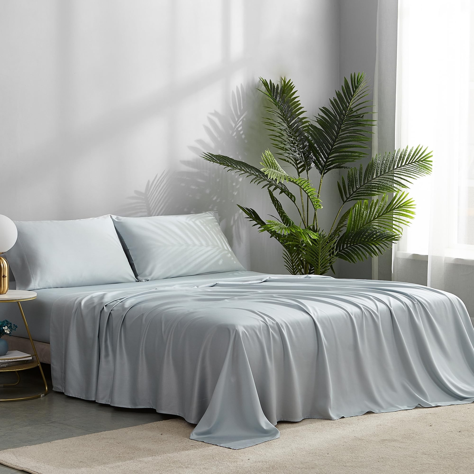 NATUREFIELD Full Size Bamboo Rayon Bed Sheet Set 4pc Cooling Soft Breathable  -image