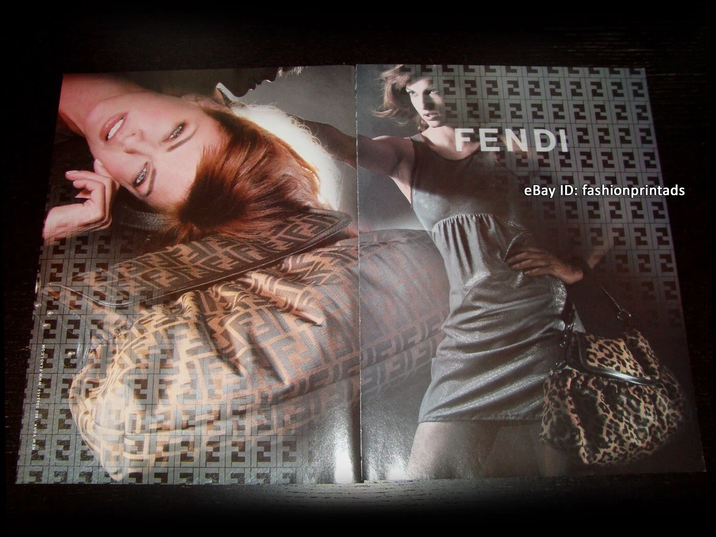 vintage FENDI 2 pagine STAMPA ANNUNCIO autunno 2003 LINDA EVANGELISTA Karl Lagerfeld