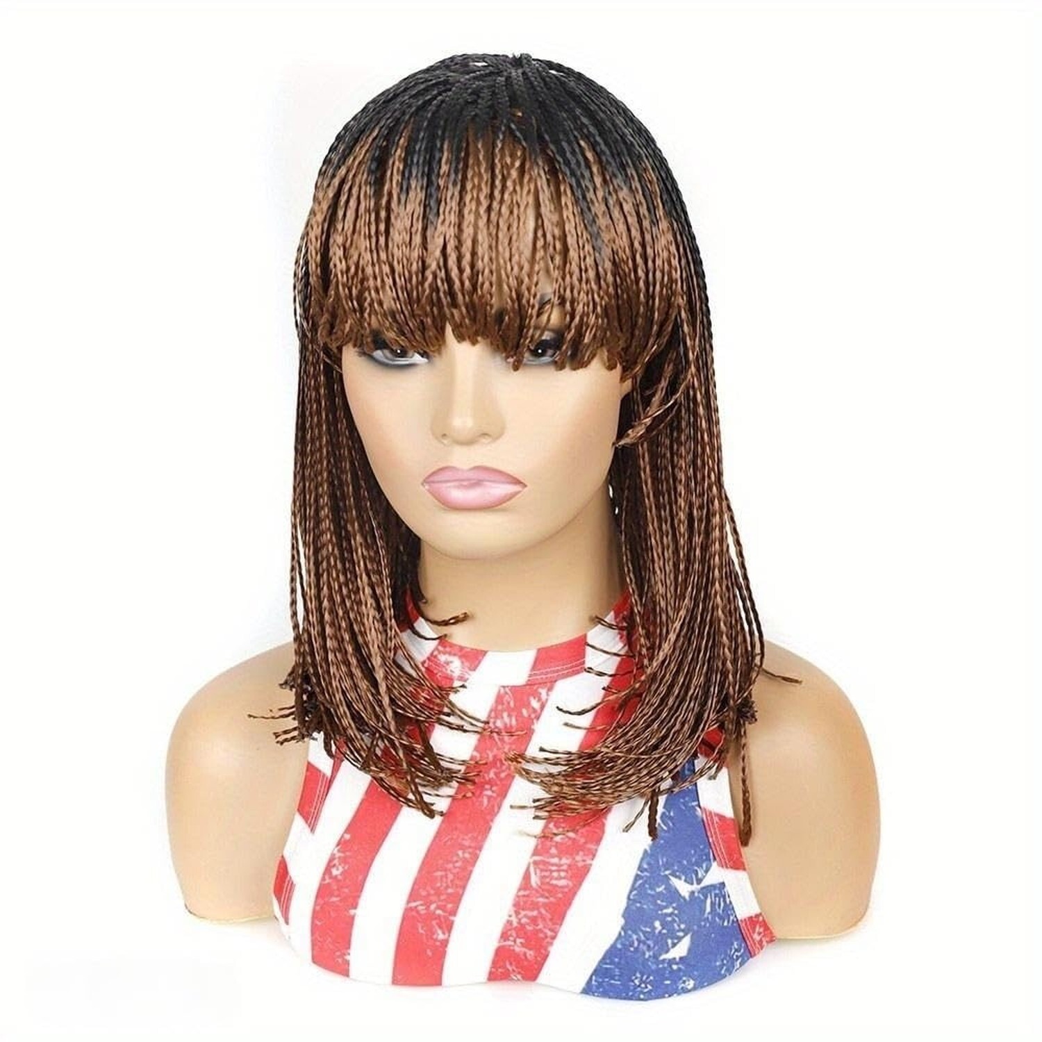 Short Box Braid Bob Wig with Bangs Synthetic Cornrow Braids