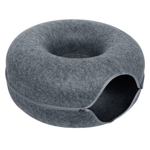 Donut Cat Tunnel Bed Kitten House Cave Nest Wool Felt Interactive Play