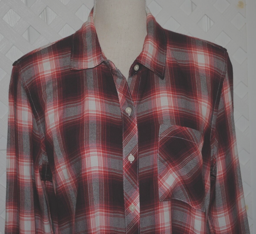 GAP Women's Shirt Button Up Size L Red Plaid Long Sleeve Top - Picture 2 of 5