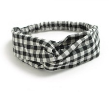 Fascia per capelli elastica donna nodo elegante nera bianco quadretti scacchi