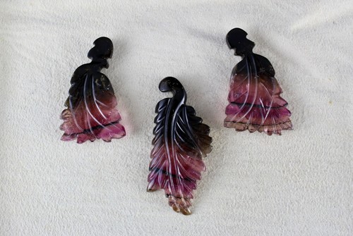 Certified Natural Multi Tourmaline Carved Leaves 3 Pcs 108 Ct Gemstone Earrings - Picture 2 of 11