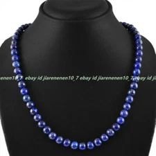 NATURAL 6/8/10/12mm UNTREATED RICH BLUE LAPIS LAZULI ROUND BEADS NECKLACE